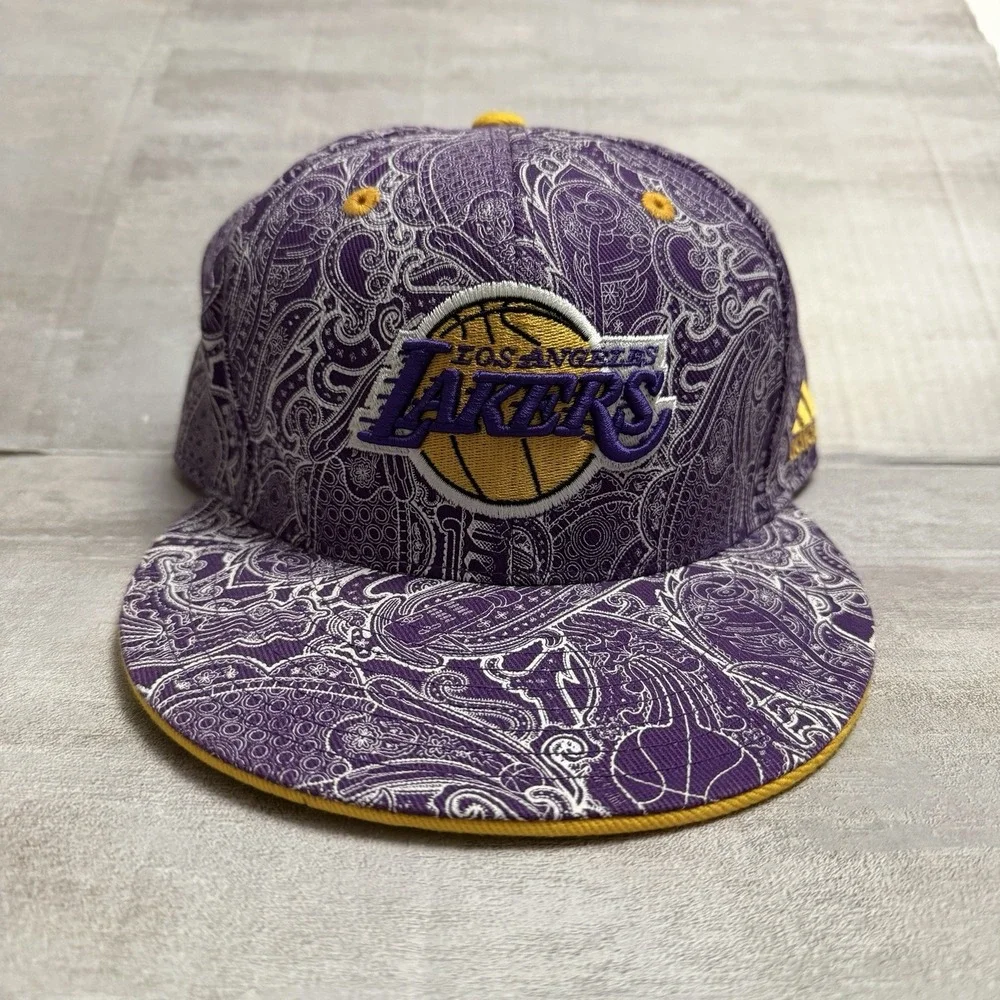 Los Angeles Lakers Adidas Fitted Hat Size‎ 7 3/4 7.25 AOP Paisley All Over Print